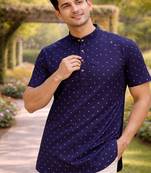Navy blue color zari weaving dot work cottan silk butta short kurta