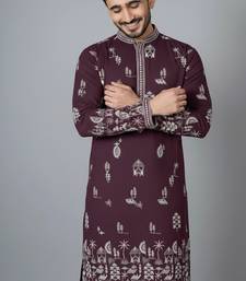 purple color printed chanderi silk kurta payjama set