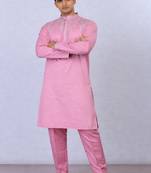 light pink color embroidery work silk kurta payjama set