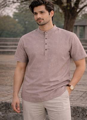 Purple color jaquard butta work linen cotton short kurta 1