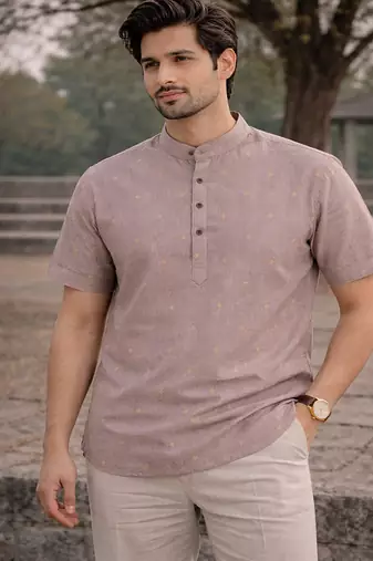 Purple color jaquard butta work linen cotton short kurta