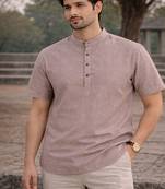 Purple color jaquard butta work linen cotton short kurta
