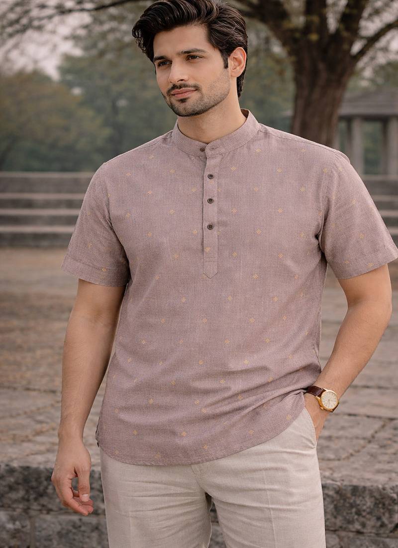 Purple color jaquard butta work linen cotton short kurta