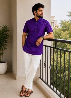 Navy Blue Zari Weaving Dot Cottan Silk Short Kurta 2