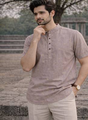 Purple color jaquard butta work linen cotton short kurta 2