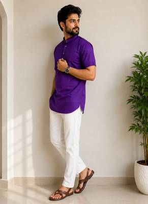 Navy Blue Zari Weaving Dot Cottan Silk Short Kurta 3