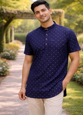 Navy blue color zari weaving dot work cottan silk butta short kurta 3