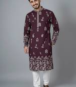 purple color printed chanderi silk kurta payjama set