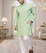 mint color jaquard printed kurta payjama set