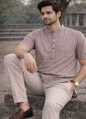 Purple color jaquard butta work linen cotton short kurta 3