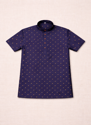 Navy blue color zari weaving dot work cottan silk butta short kurta 5