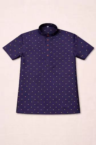 Navy blue color zari weaving dot work cottan silk butta short kurta
