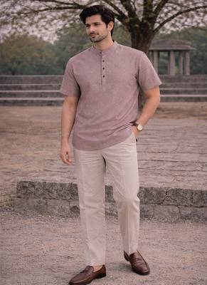 Purple color jaquard butta work linen cotton short kurta 4