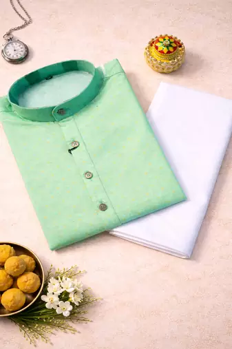 mint color jaquard printed kurta payjama set