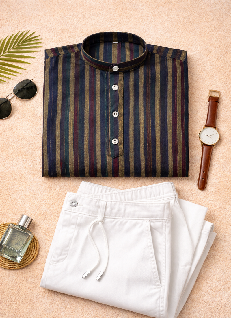 black color lilen jaquard kurta payjama set 