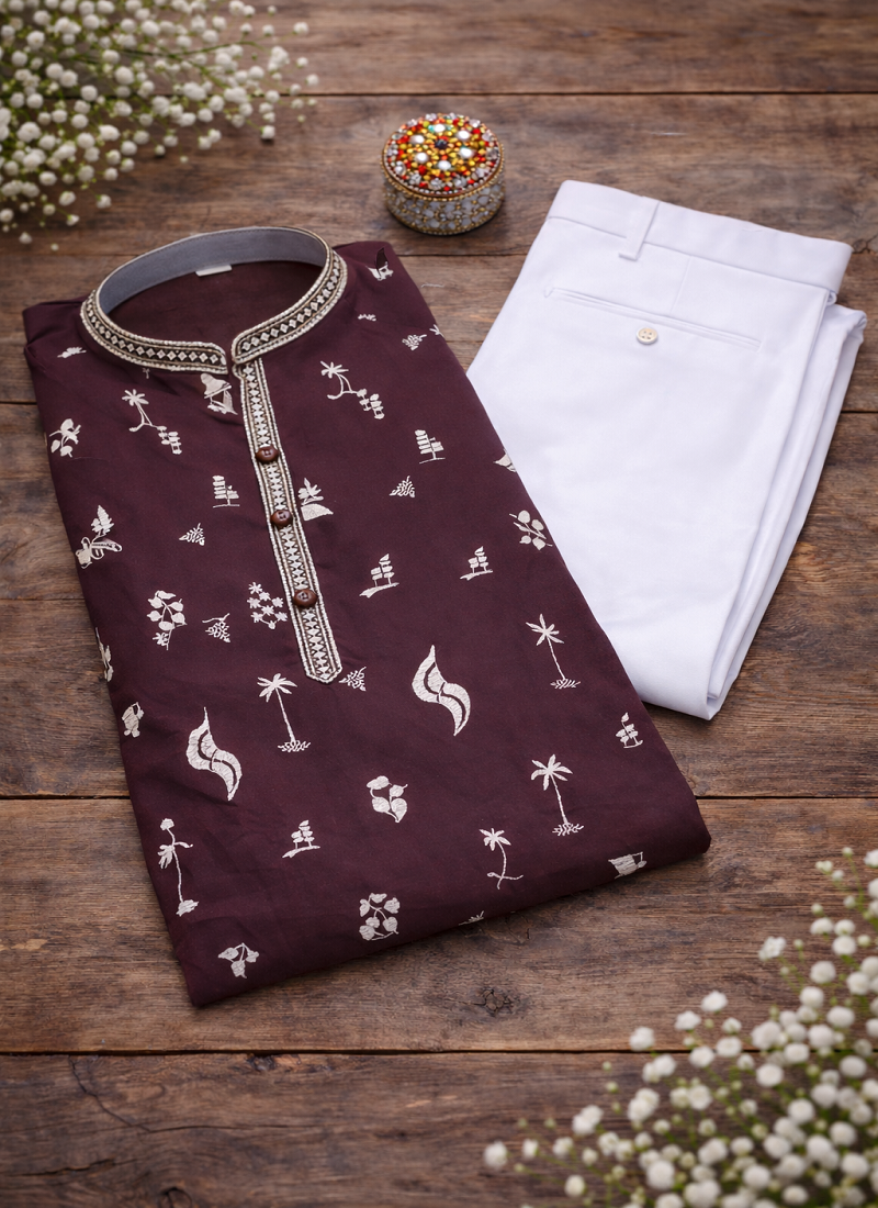 purple color printed chanderi silk kurta payjama set