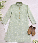green color jaquard with embroidery patti slik kurta payjama set