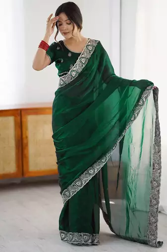 Women's rangoli silk traditional motiff embroidered saree with blouse piece