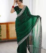 Women's rangoli silk traditional motiff embroidered saree with blouse piece