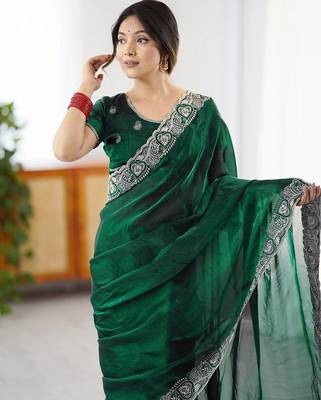 Women's rangoli silk traditional motiff embroidered saree with blouse piece 2