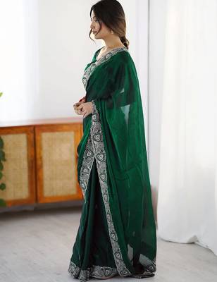 Women's rangoli silk traditional motiff embroidered saree with blouse piece 3