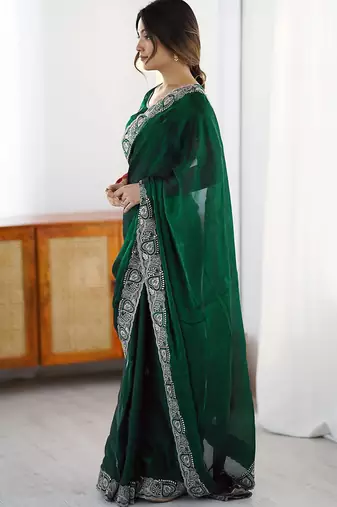 Women's rangoli silk traditional motiff embroidered saree with blouse piece