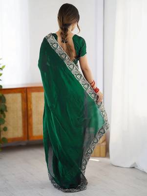 Women's rangoli silk traditional motiff embroidered saree with blouse piece 4
