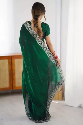 Women's rangoli silk traditional motiff embroidered saree with blouse piece
