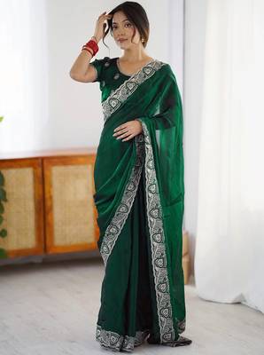 Women's rangoli silk traditional motiff embroidered saree with blouse piece 5