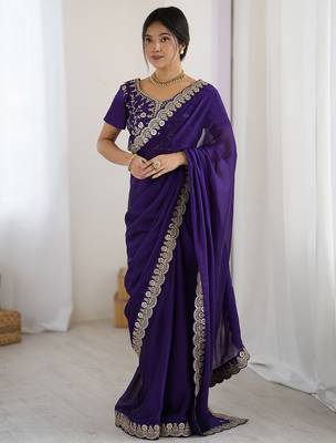 Women's rangoli silk sequins embroidered saree with blouse piece 1