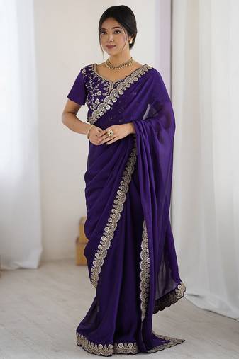 Women's rangoli silk sequins embroidered saree with blouse piece