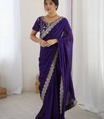Women's rangoli silk sequins embroidered saree with blouse piece