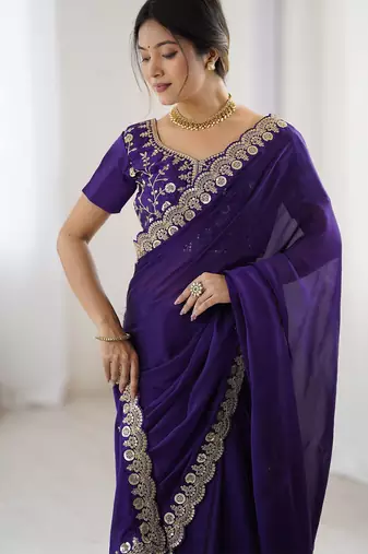 Women's rangoli silk sequins embroidered saree with blouse piece