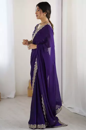 Women's rangoli silk sequins embroidered saree with blouse piece