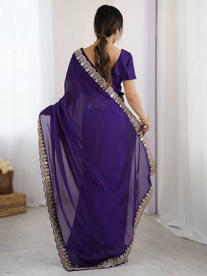 Women's rangoli silk sequins embroidered saree with blouse piece 4