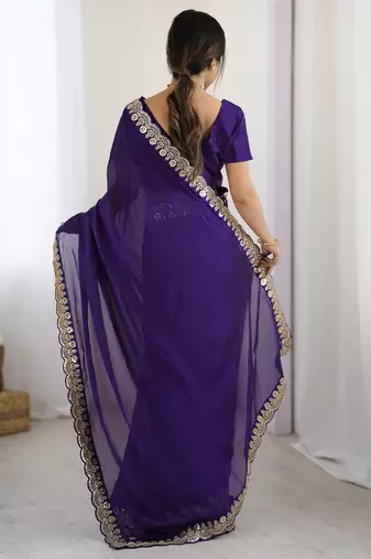 Women's rangoli silk sequins embroidered saree with blouse piece
