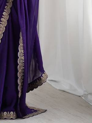 Women's rangoli silk sequins embroidered saree with blouse piece 5