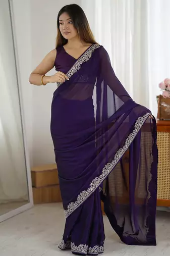 Women's rangoli silk thread embroidered saree with blouse piece