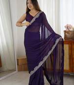 Women's rangoli silk thread embroidered saree with blouse piece