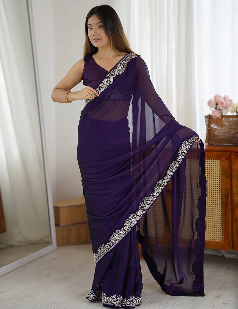 Women's rangoli silk thread embroidered saree with blouse piece