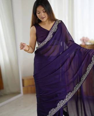 Women's rangoli silk thread embroidered saree with blouse piece 2
