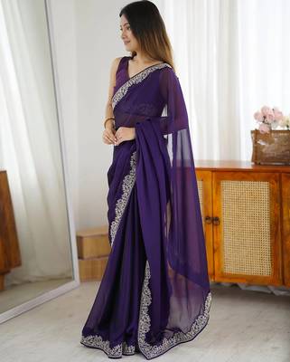 Women's rangoli silk thread embroidered saree with blouse piece 3