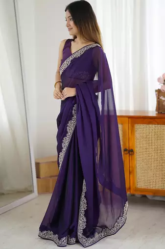 Women's rangoli silk thread embroidered saree with blouse piece