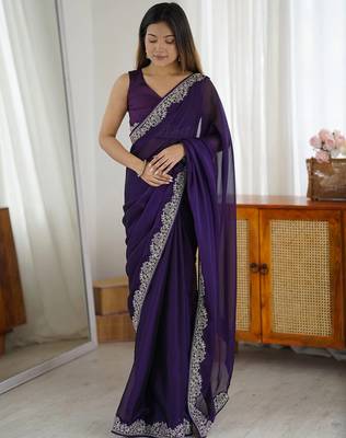 Women's rangoli silk thread embroidered saree with blouse piece 5
