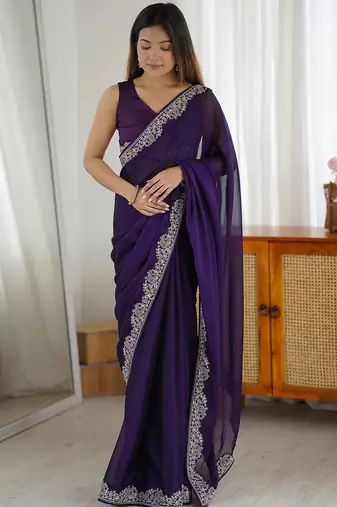 Women's rangoli silk thread embroidered saree with blouse piece