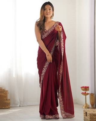 Women's rangoli silk floral embroidered saree with blouse piece 1