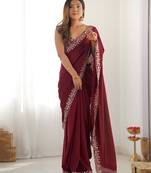 Women's rangoli silk floral embroidered saree with blouse piece