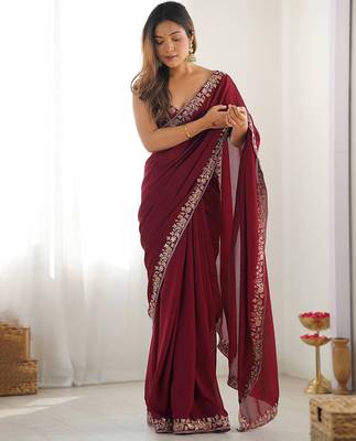 Women's rangoli silk floral embroidered saree with blouse piece 2