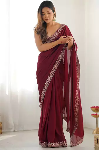 Women's rangoli silk floral embroidered saree with blouse piece