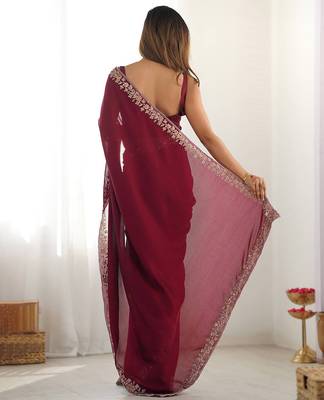 Women's rangoli silk floral embroidered saree with blouse piece 3
